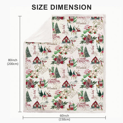 Christmas Red Garland and Green Leaves Patterns Blanket with Christmas Tree Pattern Blanket Soft Fluffy Fleece Bedding Throw for Bed Couch Sofa 60"x80"