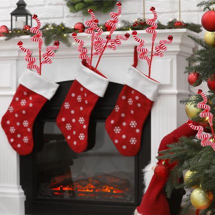 Sggvecsy 6 Pcs Christmas Tree Decoration Candy Cane Woolen Bells Candy Shape Christmas Tree Picks Christmas Bell Curly Picks Ornaments Xmas Tree Topper for Vase Filler Office Home Decor (Red)