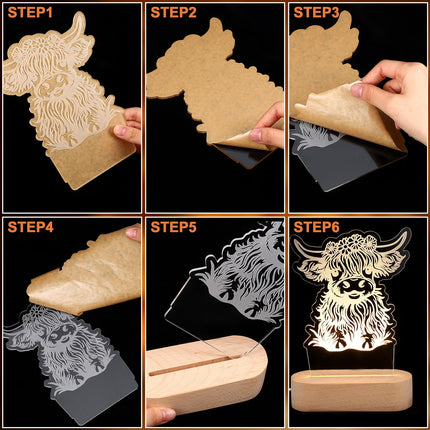 Dreyoo Highland Cow Night LED Light Acrylic Cute Highland Cow Nursery Night Lamp Christmas Bedside Lamp Highland Cow Decor Funny Animal Highland Cow s for Girls Boys Teens Farmers Cow Lovers
