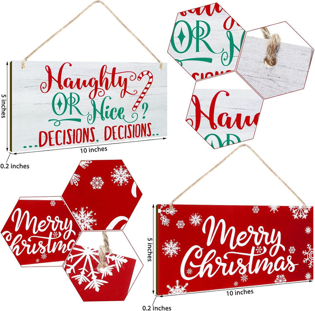 2 Pieces Christmas Wood Hanging Naughty or Nice Decisions Funny Signs Winter Decorative Wall Signs Rustic Wooden Door Sign Ornament for Indoor Outdoor Holiday Home Classroom Office Decoration