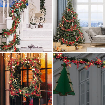RECUTMS Artificial Berry Christmas Garland Faux Fireplace Garland Fake Hanging Garland with 30 LED Fairy String Lights Indoor Outdoor Wedding Arch Home Garden Party Fireplace Wall Decor (Red)