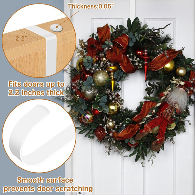 4 Pack Wreath Hanger for Front Door, 12" Wreath Door Hanger for Halloween Wreath, Over the Door Hanger Hook Metal Wreath Hook, Garland Hanger, Wreath Holder for Christmas Fall Wreath Decorations-White