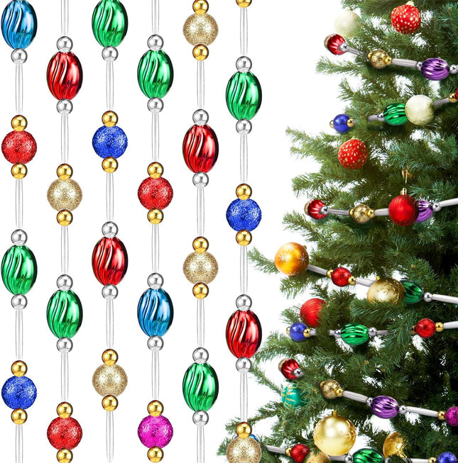 Highergo 16ft Christmas Tree Bead Garland Retro Bead Garland Candy Bead Garland Christmas Beaded Garland for Tree Party Supplies Staircase Fireplace Hanging Ornaments(Multicolor,Circle and Ellipse)