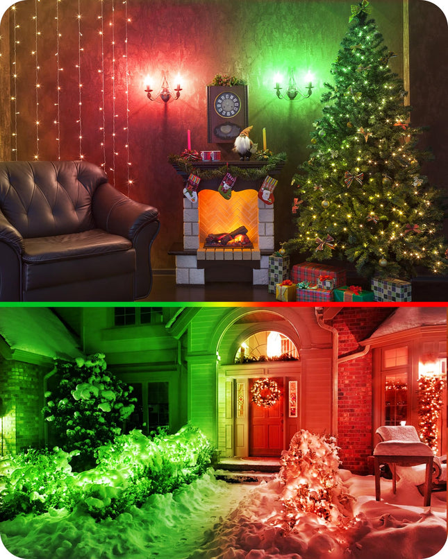 Red and Green Light Bulb, 9W LED Light Bulb (60W Equivalent), Colored Light Bulb E26, Red Christmas Light Bulb for Pathway, Porch, Halloween, Home Lighting, Party Bar Decor, 4 Pack, UL Listed
