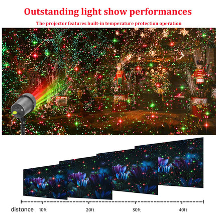 Outdoor Motion Laser Lights Projector Christmas Seasonal Lighting Waterproof, As Seen on TV Lazer Beam Show Spread Green & Red Stars Moving Pattern, for Wedding Birthday Valentines Party