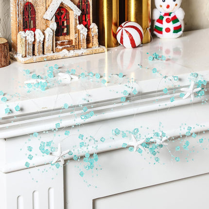 Wenqik Christmas 32.8 ft Ocean Themed Garland Starfish Shell Garland Coastal Christmas Decorations Beach Garland Starfish Seashell Garland for Christmas Tree Fireplace Wedding Party Supply (Teal)