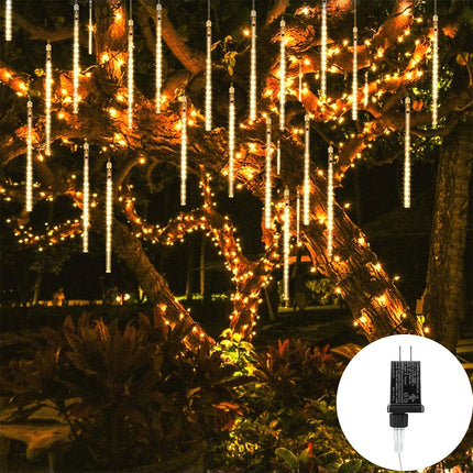 Christmas Lights Outdoor, 288 LED 8 Tube 12 Inch Meteor Shower Rain Lights, Plug in Falling Icicle Lights Christmas Decoration for Xmas Tree Yard House Décor (Warm White)