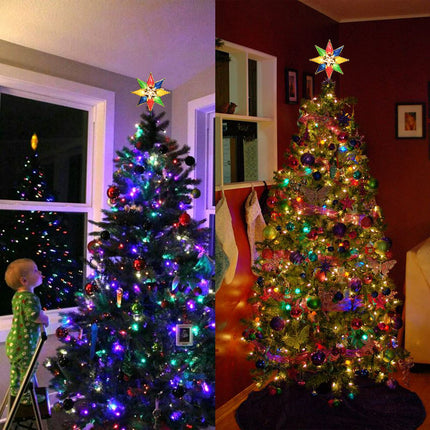 Brizled Christmas Star Tree Topper, 8" Lighted Double-Sided Christmas Tree Topper, 8-Point Multi Color Xmas Tree Topper with 10 Warm Lights, 120V UL Tree Star for Christmas Tree Party Home