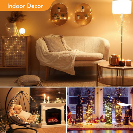 Twinkle Star 200 LED 66 FT Copper Fairy String Lights USB and Adapter Powered,Dimmable Control Fairy String Lights for Christmas Tree Wedding Party Home Decoration, Warm White, 2PACK