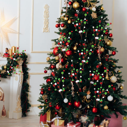 Hotop 12 Pcs 16 Inch Christmas Tree Picks Decorations Red Green Christmas Picks and Sprays Ornaments Floral Branches and Ball Picks for Holiday Xmas Tree Topper