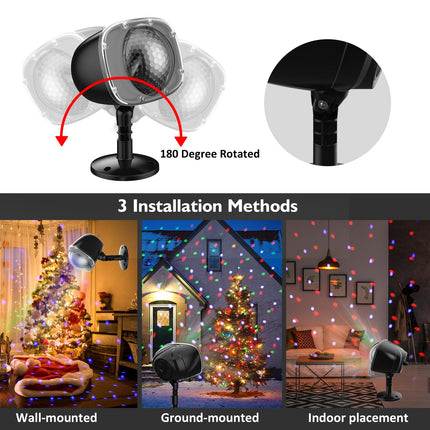 Elec3 Christmas Projector Lights Outdoor, RGBW Christmas Snowfall Projector Lights Rotating Falling Snow Projector with Remote Control Landscape Lights for House Yard Garden Halloween Christmas Decor