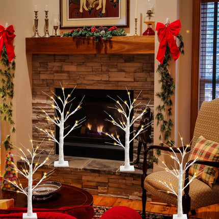 Albelt 4-Pack Lighted Birch Tree for Tabletop, 2FT Christmas Birch Tree Lights, 24 LEDs Warm White Pre-lit Birch Tree for Xmas Indoor Bedroom Home Wedding Holiday Decoration
