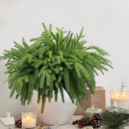 8PCS 18.5 inches Christmas Norfolk Pine Branches, Artificial Norfolk Pine Branches Faux Greenery Pine Stem, Norfolk Pine Picks for Garland Wreath Xmas and Home Garden Decor