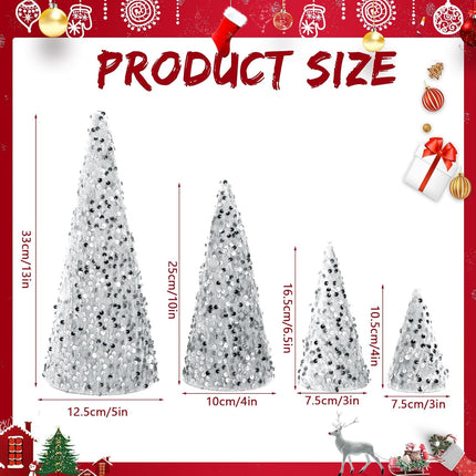 Liliful 8 Pieces Christmas Velvet Trees Set Modern Christmas Decor 4 Sizes Handmade Christmas Tabletop Centerpieces Trees Winter Decoration for Entryway Mantle Farmhouse (White Silver Sequin)
