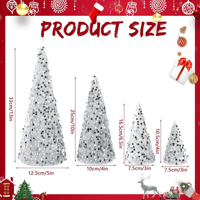Liliful 8 Pieces Christmas Velvet Trees Set Modern Christmas Decor 4 Sizes Handmade Christmas Tabletop Centerpieces Trees Winter Decoration for Entryway Mantle Farmhouse (White Silver Sequin)