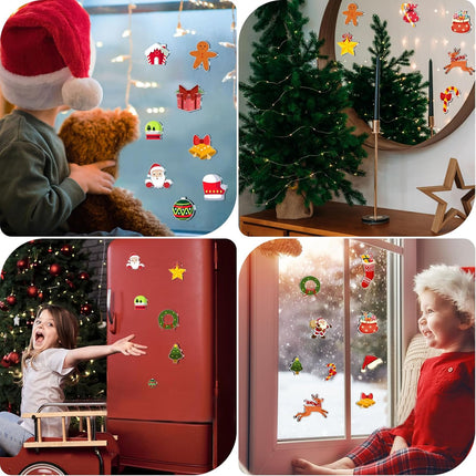 Christmas Window Clings, Christmas Window Stickers for Glass, Reusable Removable Waterproof Xmas Gel Window Clings with Santa Claus, Christmas Stockings, Snowman, Reindeer, Santa Hat, Tree
