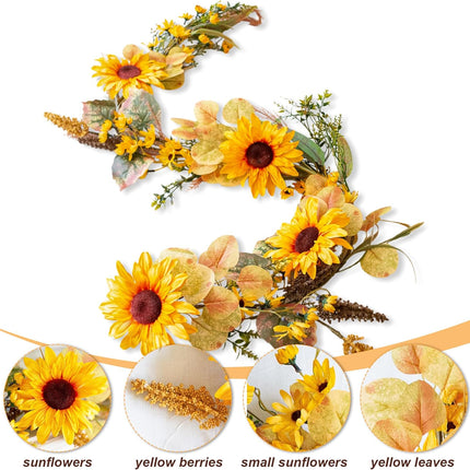 Ivydale Autumn Sunflower Garland,5Ft Artificial Silk Fall Sunflowers Hanging Vines Flowers Greenery Garland with Leaves for Table Mantel Railing Stair Room Kitchen Garden Decor(Sunflower)