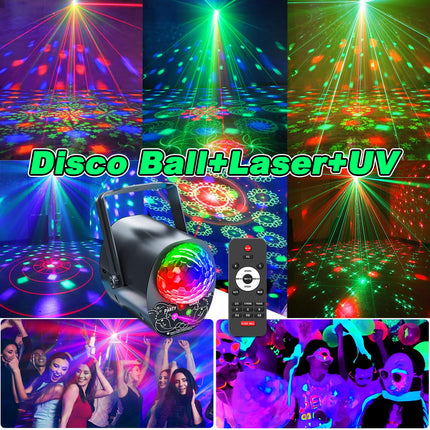 Party Light Disco Ball Lights,4 in 1Dj Strobe Light Stage Rave Light Dance Light Projector Effect Sound Activated with Remote Control for Karaoke Parties Club Dance Wedding Christmas Halloween
