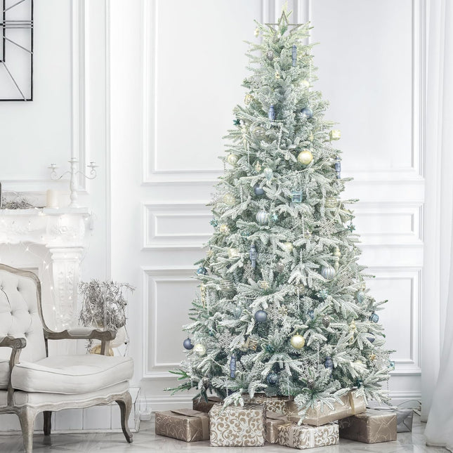 ITART 115pcs Christmas Tree Ornaments Assortment Dusty Blue Cream Gold Including Star Tree Topper Balls Large Snowflakes Pine Cone Nutcracker Figurines Bead Garland for Christmas Tree Decor