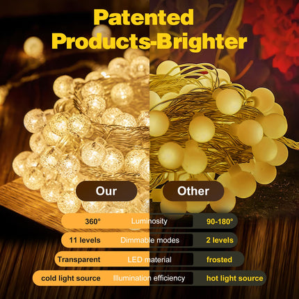 XZAI Globe String Lights, Crystal Globe Fairy String Lights Battery Operated with 33 Foot 80LED, Remote, IP67 Waterproof Indoor Outdoor Hanging Decorative Lights for Home Party Patio Garden