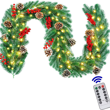6FT Lighted Garland Christmas Decorations with Timer, Prelit Christmas Garland Christmas Garland with Lights Indoor Outdoor Christmas Garland for Stairs Railing Mantle Fireplace Staircase