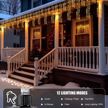 Brightown Cluster Icicle Lights for Outside, 20Ft 1125 LED Christmas Lights with 30 Drops, Icicle Christmas Lights Outdoor with Timer Function, Christmas Lights for House Roofline, Warm White