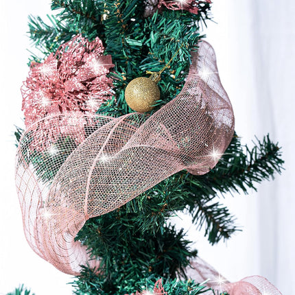 Yeshone 20 Pcs Christmas Glitter Poinsettia Faux Flowers with 30 ft Christmas Mesh Ribbon Rolls Christmas Tree Ornament Christmas Flowers Xmas Tree Wreaths Decor for Christmas Wedding(Rose Gold)