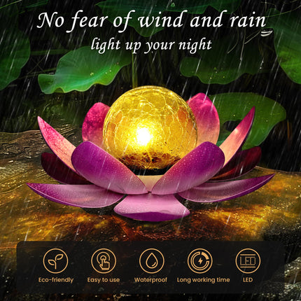 GIGALUMI Solar Light Outdoor Garden Decor, Lotus Flower Light Crackle Globe Glass Lantern Outdoor Table Decor Waterproof for Patio, Lawn, Pathway, Pool, Pond, Christmas (Pink Petal)