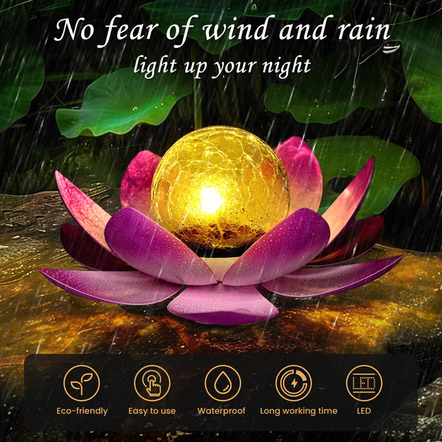GIGALUMI Solar Light Outdoor Garden Decor, Lotus Flower Light Crackle Globe Glass Lantern Outdoor Table Decor Waterproof for Patio, Lawn, Pathway, Pool, Pond, Christmas (Pink Petal)