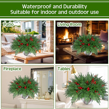 Giegxin 48 PCS Christmas Norfolk Pine Branches with Red Berry Stems 18" Artificial Norfolk Pine Stems Sprigs Artificial Christmas Branches Decorations for Xmas DIY Craft Garland Home Decor