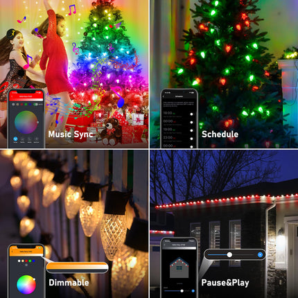 134 Ft 150 LEDs Smart C9 Christmas Lights Outdoor App Programmable C9 Led Christmas Lights with 58 Modes RGB Dimmable Extendable Waterproof Strawberry String Lights for Roofline Patio House Xmas Decor