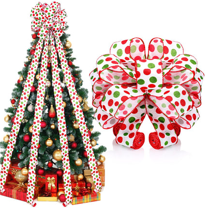 Redbaker 9 ft Length Christmas Elf Bows Lime Green Red White Tree Topper Bows Glitter Christmas Whimsical Tree Ornament for Holiday Family Party Indoor Outdoor Decor(White)
