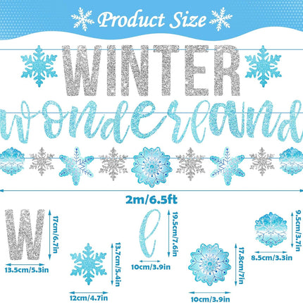SUNBEAUTY Winter Wonderland Decorations Snowflake Garland Banner Winter Wonderland Snowflake Decorations for Happy Holidays Christmas Wedding Winter Wonderland 1st Birthday Party