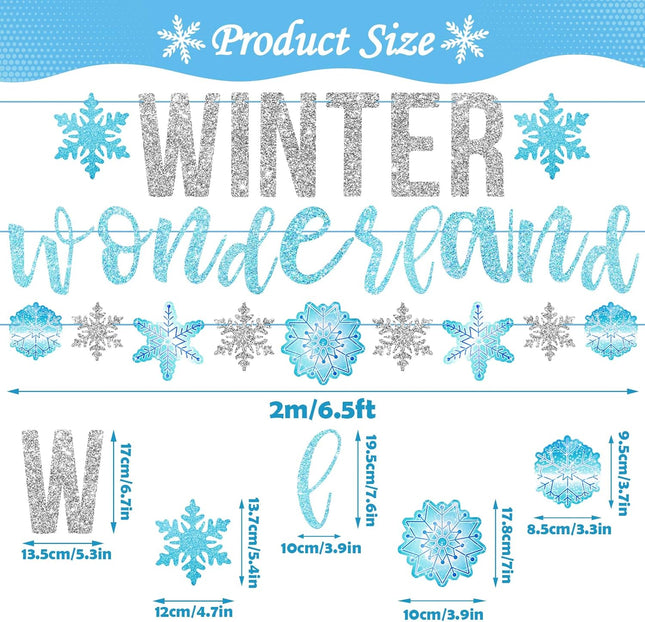SUNBEAUTY Winter Wonderland Decorations Snowflake Garland Banner Winter Wonderland Snowflake Decorations for Happy Holidays Christmas Wedding Winter Wonderland 1st Birthday Party