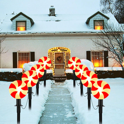 Christmas Lollipop Pathway Lights, 2 Sets 7Ft Christmas Pathway Lights Outdoor with 8 Candy Cane Markers Stake Lights, Candy Cane Landscape Path Lights for Outdoor Lawn, Garden, Yard, Sidewalk