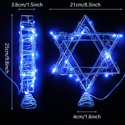 Christmas Tree Star Top Hat Woven Iron Ribbon Blue LED String Lights Battery-Powered Xmas Tree Top Hat Lighting Suitable for Size Christmas Tree Decoration to Celebrate Merry Xmas