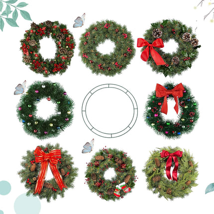 Hotop 9 Pieces Wire Wreath Frame Dark Green Flat Circle Floral Wreath Ring Wreath Making Supplies for Christmas Year Holiday Wedding Decoration 8 Inch 12 Inch 14 Inch