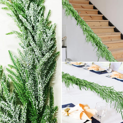 6.5ft Christmas Garland Decoration Christmas Norfolk Pine Garland Artificial Frosted Norfolk Pine Garland for Christmas Holiday Table Fireplace Wall Home Decor