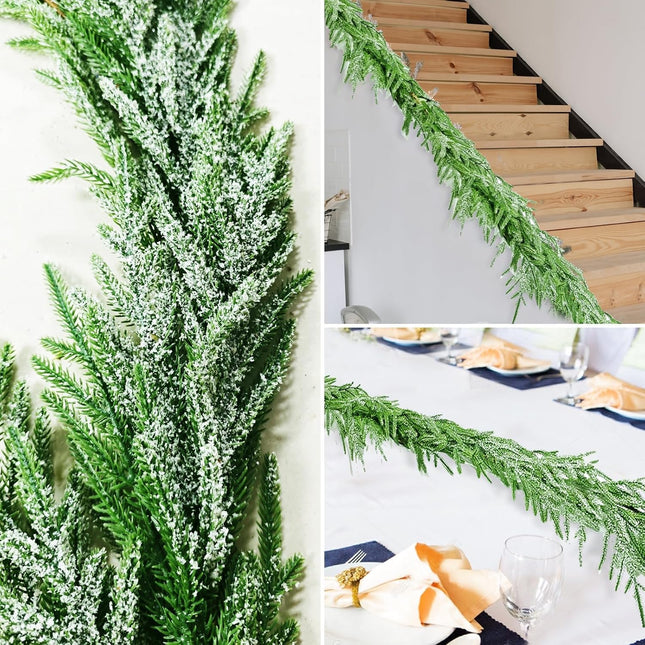 6.5ft Christmas Garland Decoration Christmas Norfolk Pine Garland Artificial Frosted Norfolk Pine Garland for Christmas Holiday Table Fireplace Wall Home Decor