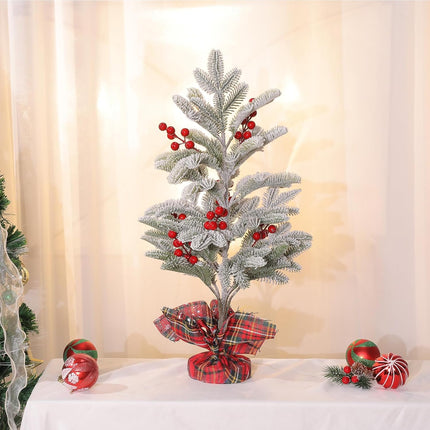 U’Artlines 2 Pack Mini Christmas Trees,22 Inch Artificial Snowy Xmas Tree with Red Berry Christmas Snow Trees with Solid Base for Christmas Holiday Decor Party Home Table Craft Tabletop Decorations