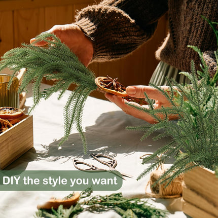 Alynsehom 12PCS Christmas Norfolk Pine Branches, 18in Real Touch Artificial Norfolk Pine Greenery Stems Faux Cedar Pine Needles for Garland Wreath Crafts DIY Indoor Outdoor Home Xmas Decor