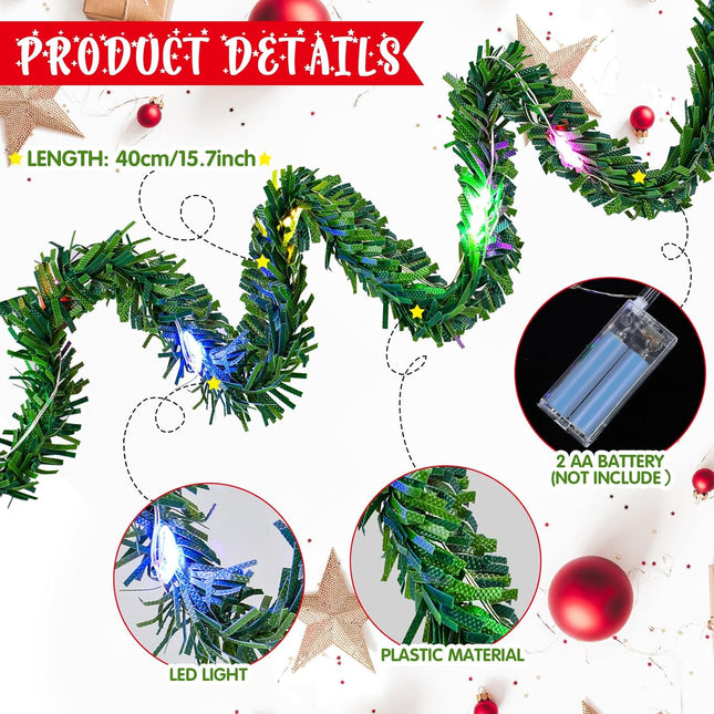 8 Pcs Dollhouse Miniature Christmas Garland Lights Led Mini Wreath Artificial Decorative Xmas Decoration Accessories Scene Model Pretend Play, Green (Spiareal-Décor-001)