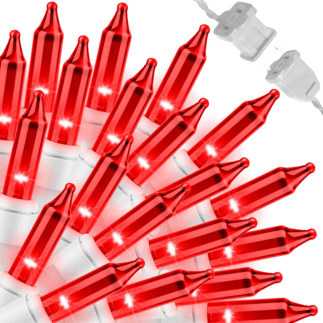 RED Christmas Lights Set 100 Count 19.6 Feet Incandescent Bulb Mini String Lights for Indoor Christmas Tree Garland Birthday Wedding Party Festival Decoration, White Wire