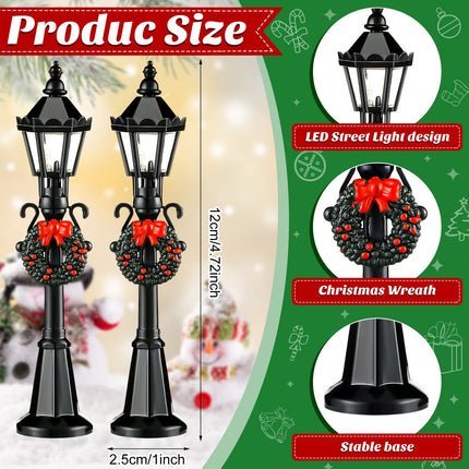 Christmas Lamp Post Village Accessories Village Fairy Lamp Train Lantern Lamp Miniature Street Lamp Decorative Street Lights for DIY Dollhouse Village Pathway (Simple Style, 8 Pieces)