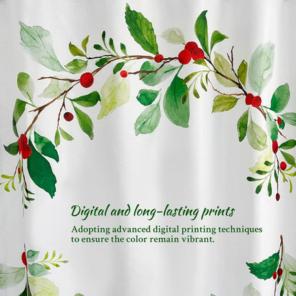 Mrs Awesome Christmas Shower Curtain for Bathroom Wreath Pattern Water Repellent Printed Fabric Shower Curtain, Festive Holiday Decoration for Bathroom, White, 72 x 72 inch
