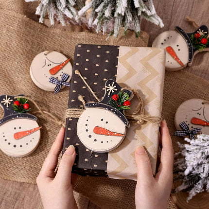Christmas Decorations Indoor Decor: 12 Pack Rustic Wood Christmas Tree Decorations, Cute Farmhouse Snowman Hanging Ornaments with Plaid Bows Pine Branches for Home Office Fireplaces Garland