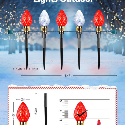 Brightown 2 Pack Strawberry C9 Christmas Pathway Lights Outdoor - Total 34.8 Feet 20 LED Christmas Walkway Lights, Christmas Lights Outdoor Decorations for Yard Lawn Holiday Outside, Red and White