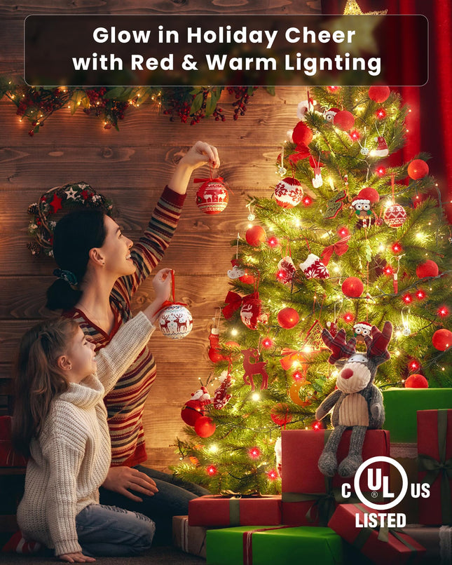 SURAIELEC C9 Christmas Lights Outdoor, 68 FT 100 LED Christmas String Lights, Extendable Decorative Lights Indoor Outdoor for House, Trees, Roofs, Patio, Red & Warm White Glow, Waterproof, UL Listed