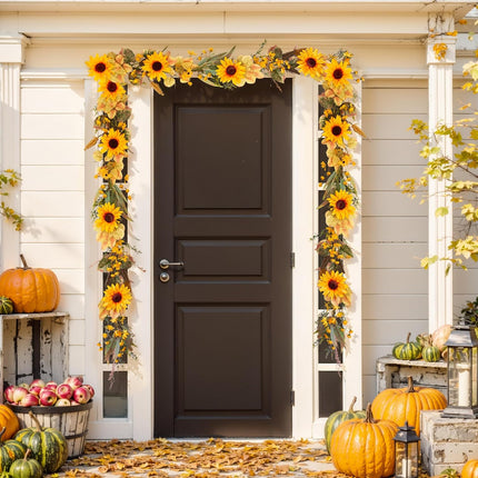 Ivydale Autumn Sunflower Garland,5Ft Artificial Silk Fall Sunflowers Hanging Vines Flowers Greenery Garland with Leaves for Table Mantel Railing Stair Room Kitchen Garden Decor(Sunflower)