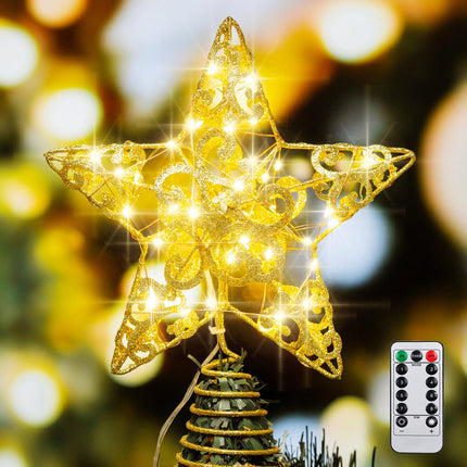 Christmas Star Tree Topper, 40 LED Star Tree Topper with Remote Control 8 Mode Lighting Christmas Tree Decorations LED Light for Indoor Home Decor, Gold